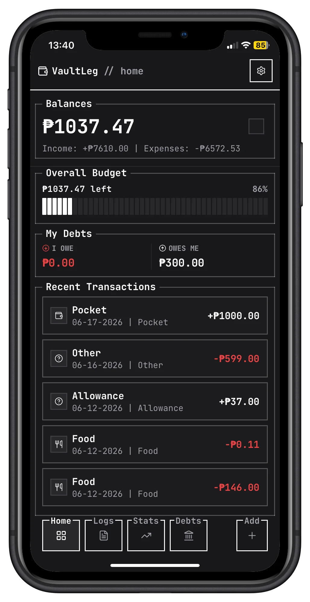 Vaultleg: Retro Finance Tracker